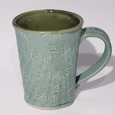 Natural Elements Pottery Green Embossed Mug 8 oz Christy Knox Cummington MA USA