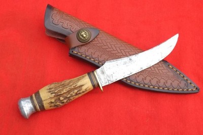 Edge Brand #496 Original Stag Buffalo Skinner Solingen Germany Sheath Case Knife