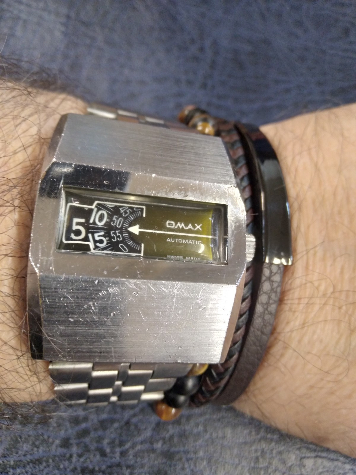 Vintage Omax Gents Jump Hour Swiss Automatic Watch As Cal2072