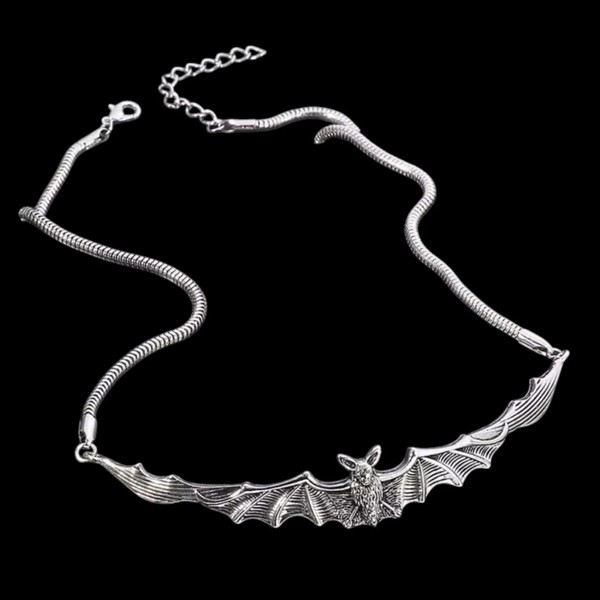Gothic Fledermaus Bat Choker Halskette – Zinklegierung - Silberfarben-image