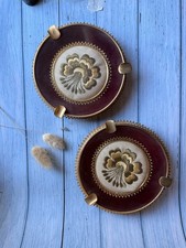 Pair Of Vintage Embroidered Ashtrays With Floral Design