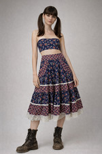 JESSICA'S GUNNIES Gunne Sax Skirt S Vtg 70s Floral Prairie Cottagecore Tiered