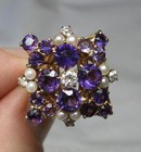 Diamond Siberian Amethyst Pearl Ring 14K Gold Exquisite Cocktail Retro Jewelry — photo 2