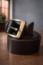 Men s Genuine Leather Belt Brown Classic Brass Buckle Casual Dress Waist Belt