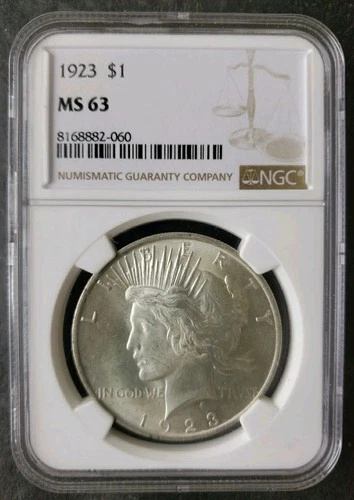 1923 $1 Peace Silver Dollar NGC MS63
