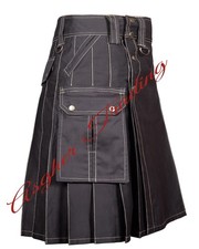 Scottish Handmade Brown Cotton Utility kilt, Deluxe KILT Men's Custom Size kilt