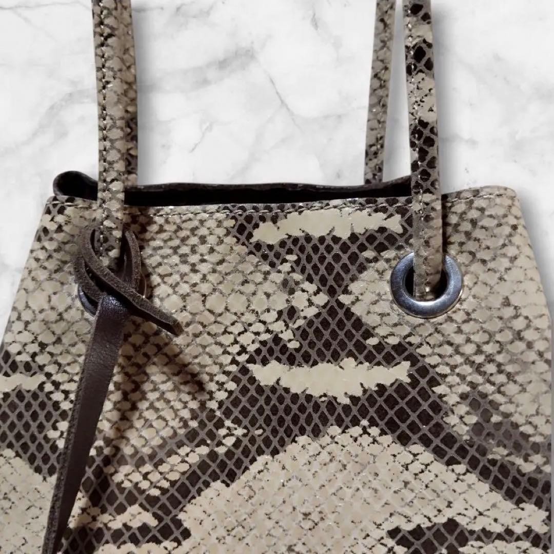 Marco Masi Python Pattern Drawstring Bag Beige Le… - image 5