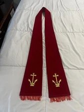Clergy Stole Red Cotton Cross 38 inches on each side short