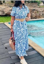 ZARA BELTED EMBROIDERED SHIRT DRESS BLUE WHITE NEW SS25 SIZE XS REF 2157/045