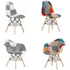 Retro Patchwork Dining Chairs Armchair Fabric Dining Room Side Chair Modern