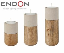 Endon Askern Set of 3 Tealight Candle Holders, Mango Wood & Sandstone, Xmas