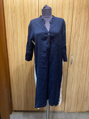 JANE LUSHKA NAVY TRIMMED COTTON BLEND? STRAIGHT KNEE DRESS-M?