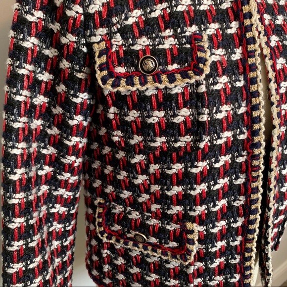 A493 ZARA TEXTURED BLAZER FRAYED TRIMS TWEED BOUCLE CHECKED COAT JACKET S