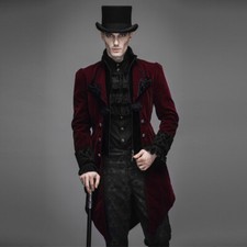 Formal Men Jacket Tuxedo Coat Red Burgundy Victorian Tailcoat Riding Groom Gift