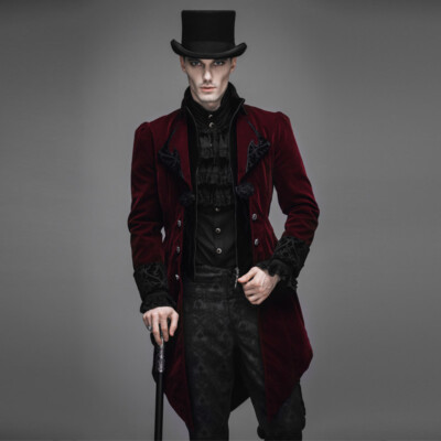 Formal Men Jacket Tuxedo Coat Red Burgundy Victorian Tailcoat