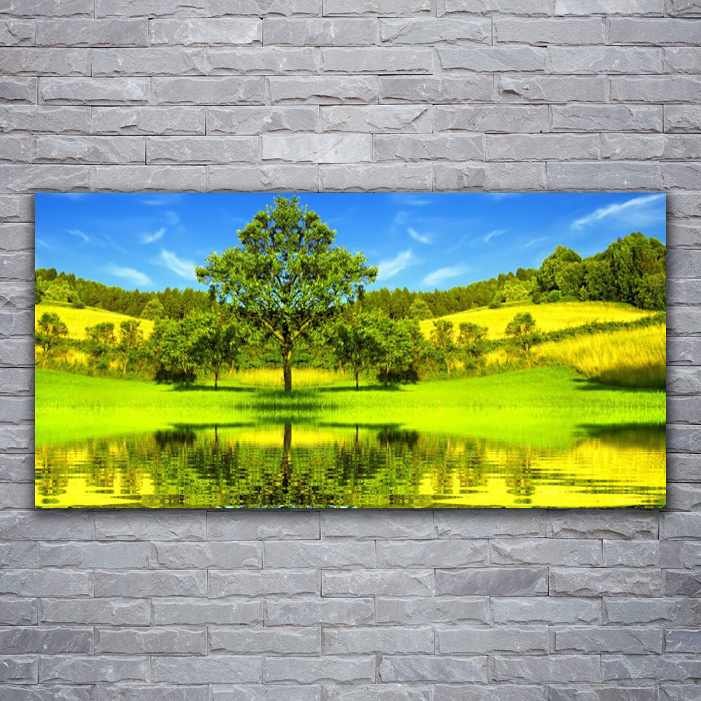 Tableau en verre acrylique 120x60cm nature arbre et prairie