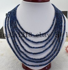7 Rows Faceted 2x4mm Blue Sapphire Rondelle Gemstone Beads Necklace 17-23''