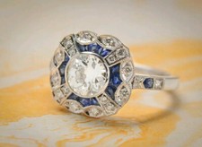 1.30Ct White Round Cut CZ Art Deco Style Wedding Ring Solid 925 Sterling Silver