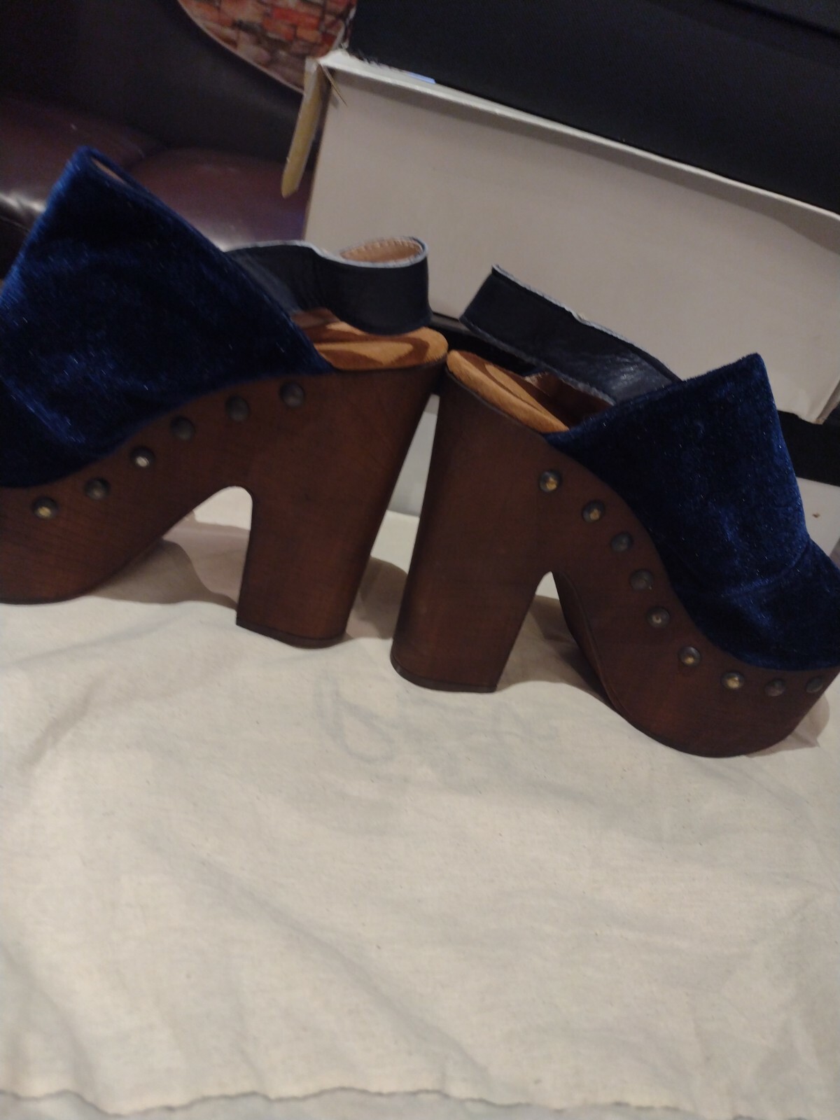 Divine Follie Sandals Platform Heels Blue Velvet Woman EU 36 image 10