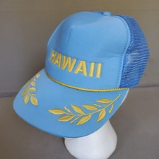 NWOT Vtg 80s Hawaii Blue Gold leaf trucker mesh snapback hat cap