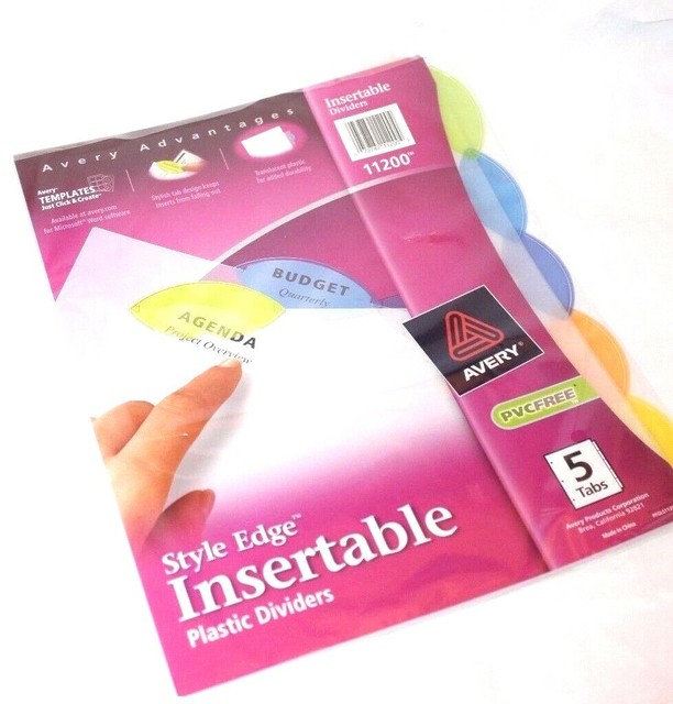 Avery Advantages Style Edge Insertable Plastic Dividers, 5 Tabs 11200