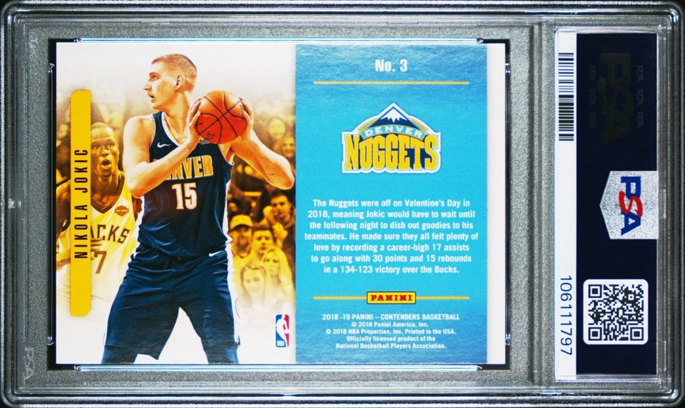 Nikola Jokic 2018 Panini Contenders "Playing The Numbers Game" - PSA 10 - Pop 1 - Image 2 of 2