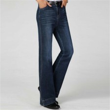 Herren Retro 60s 70s Denim-Hose Glocke Unten Schlaghose Jeans Slim Freizeit Neu