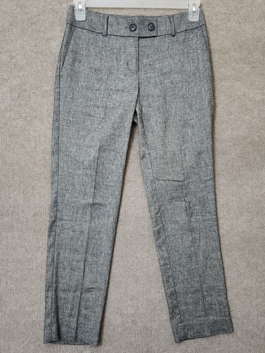 Loft Slim Linen Dress Pants Womens 0 Black White Pattern Ankle Stretch