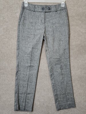 Loft Slim Linen Dress Pants Womens 0 Black White Pattern Ankle Stretch |  eBay