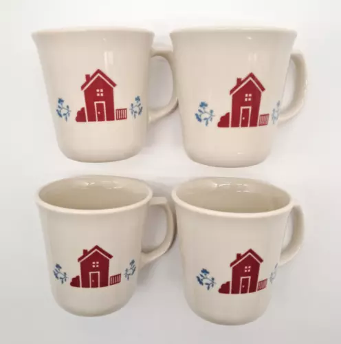 Lot of 4 Corelle Hometown Coffee Mugs Cups Vintage 1997 Heart Home Flowers USA