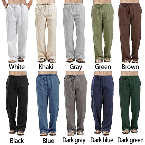 Pantalones informales de algodón de lino con cordón de otoño cintura pantalones largos sueltos - Imagen 4 de 91