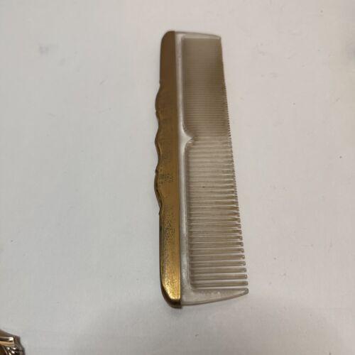 Vintage 3 Piece Dresser Vanity Set Mirror Brush Comb Floral Design Gold Tone USA - Picture 4 of 9