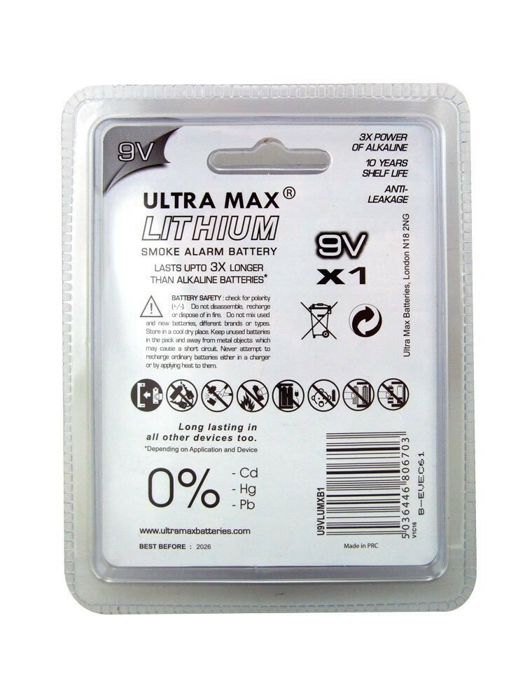 Ultralife U9VLJPX - Batteria Al Litio 9V 1200mAh (Blister) UN3090 - SV188 Ordina Su Batterie - Foto 2