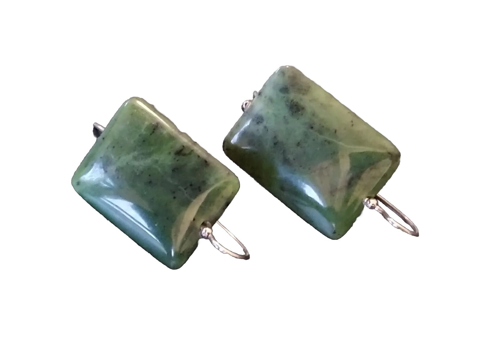 Large Jade Earrings Rectangle SILVER 925 - image 3