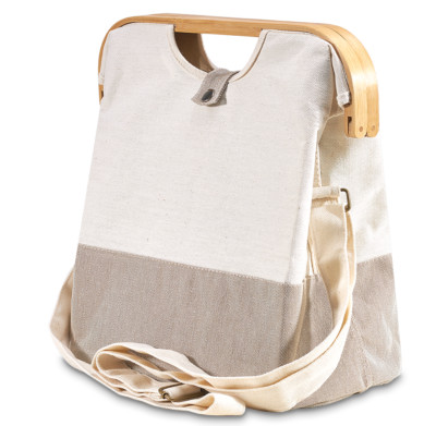 achilles Urban-Shopper Einkaufstasche mit Holz-Griff Faltkorb beige 35x18x35 cm