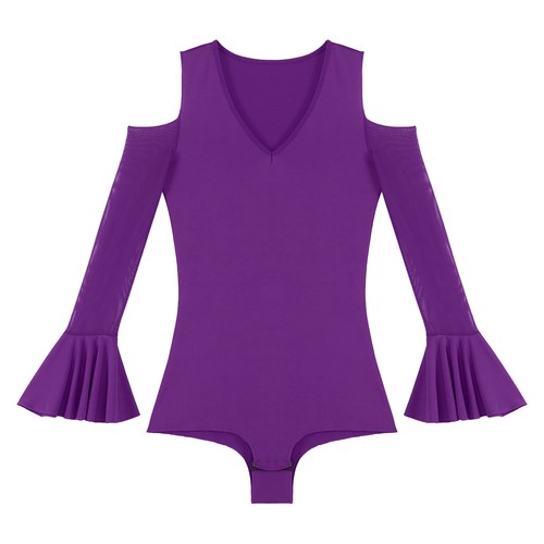 Womens Unitards Cold Shoulder Bodysuit Jazz Leotard Mesh Dancewear Waltz Tango - Picture 39 of 87