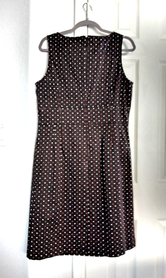 Ann Taylor sheath dress stretchy 100% cotton sleeveless Polka dot/Brown 14