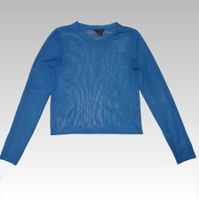 MONKI Blue Sheer Mesh Top Womens Small Y2K Cyber Punk Rave Long Sleeve Party 