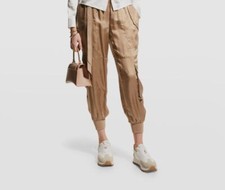  325 Cinq A Sept Women's Beige Ribbed Waist Satin Cargo Pants Size Small