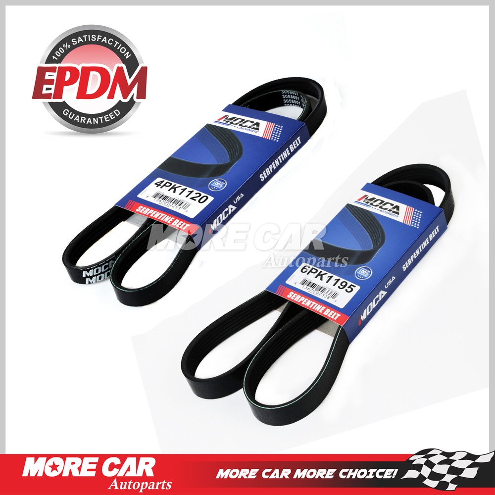 EPDM 2 Pcs Drive Belt Set Alt-AC-Pwr -6PK1195 4PK1120 for Honda Pilot Acura MDX