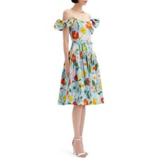 Oscar de la Renta Poppy Print Belted Off the Shoulder Bow Detail Dress size 4
