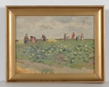 Mykola Bondarenko  (1914-1999) "Working Kolkhozniks", Oil Painting, 1960s (m)