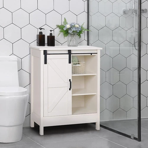 Bathroom Floor Cabinet Freestanding Storage Organizer Cabinet with Sliding Door