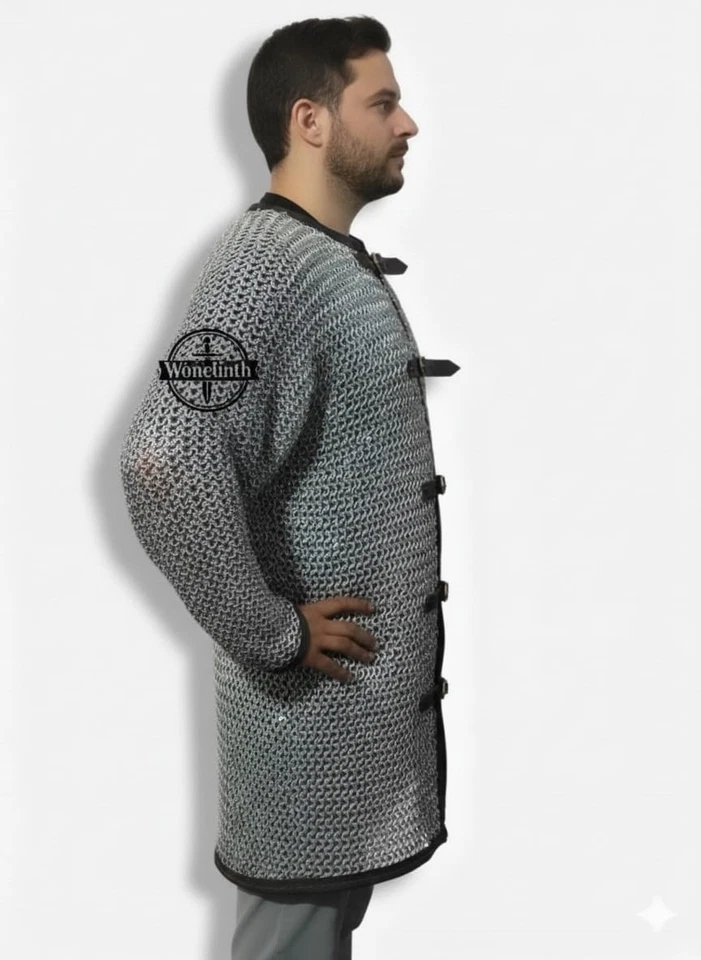 Medieval Riveted Steel Chainmail Hauberk – Full Knight Armor Shirt for LARP SCA - Imagem 3 de 4