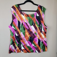 August Max XL Crinkle Satin Tank Top Abstract Print Colorful Art 2 Wear Vintage
