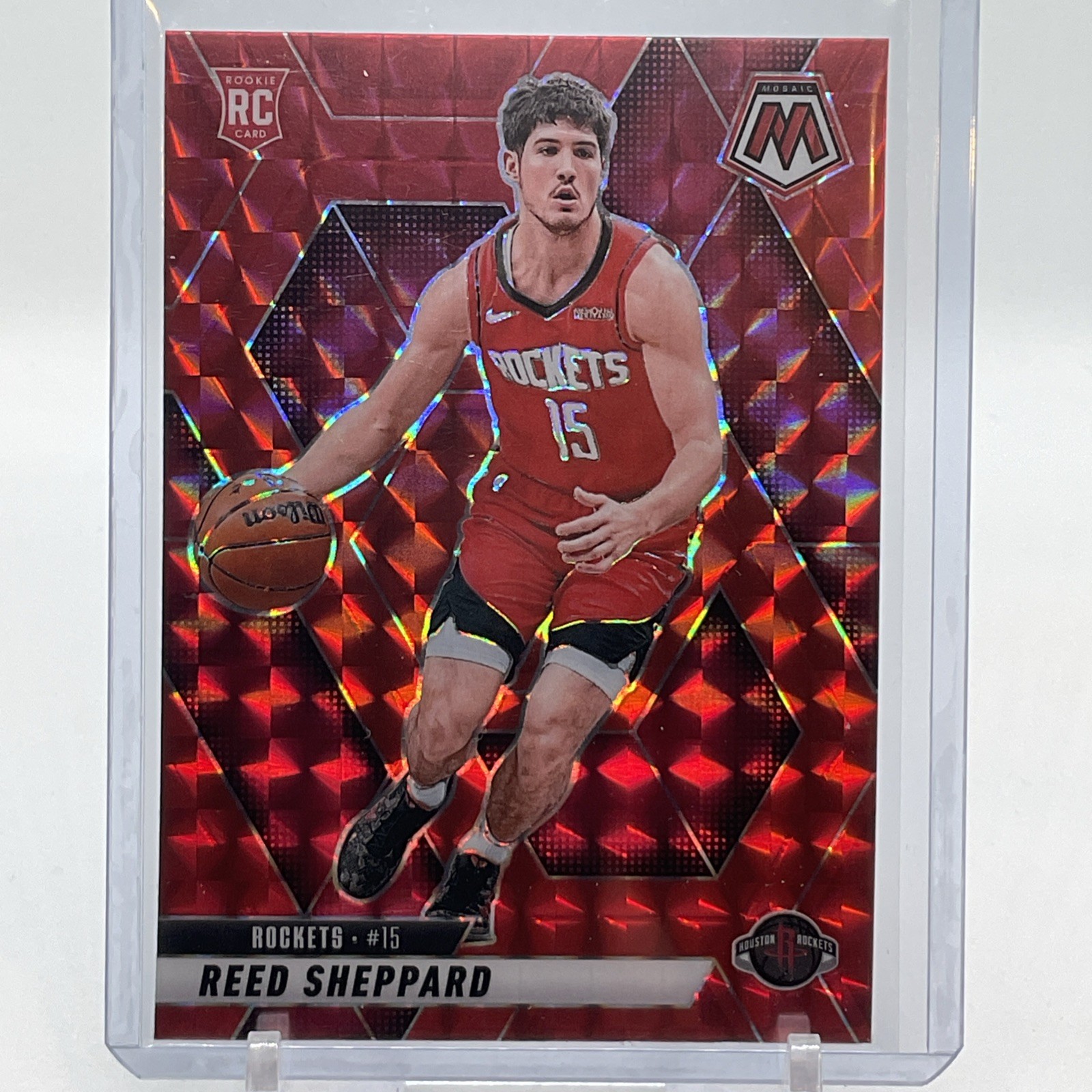 2024-25 Mosaic Reed Sheppard RC Red Rookie #249 Rockets Red Prizm Color Match