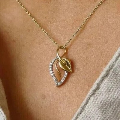 Leaf Shape Pendant 0.50Ct Round Cut Simulated Diamond 14k Two Tone Gold Plated