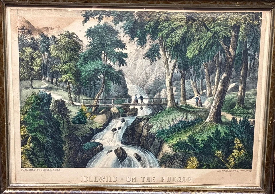1870s Original Currier & Ives Idlewild on the Hudson River Lithograph Framed - Image 3 of 4