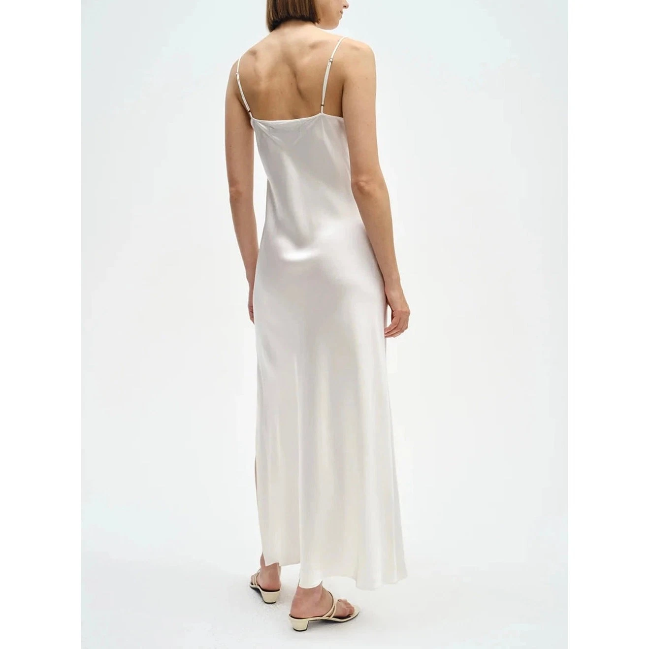 OFF WHITE Abito donna ENZA COSTA taglio bias seta slip S M bianco sporco scollo a V maxi spalline NUOVO