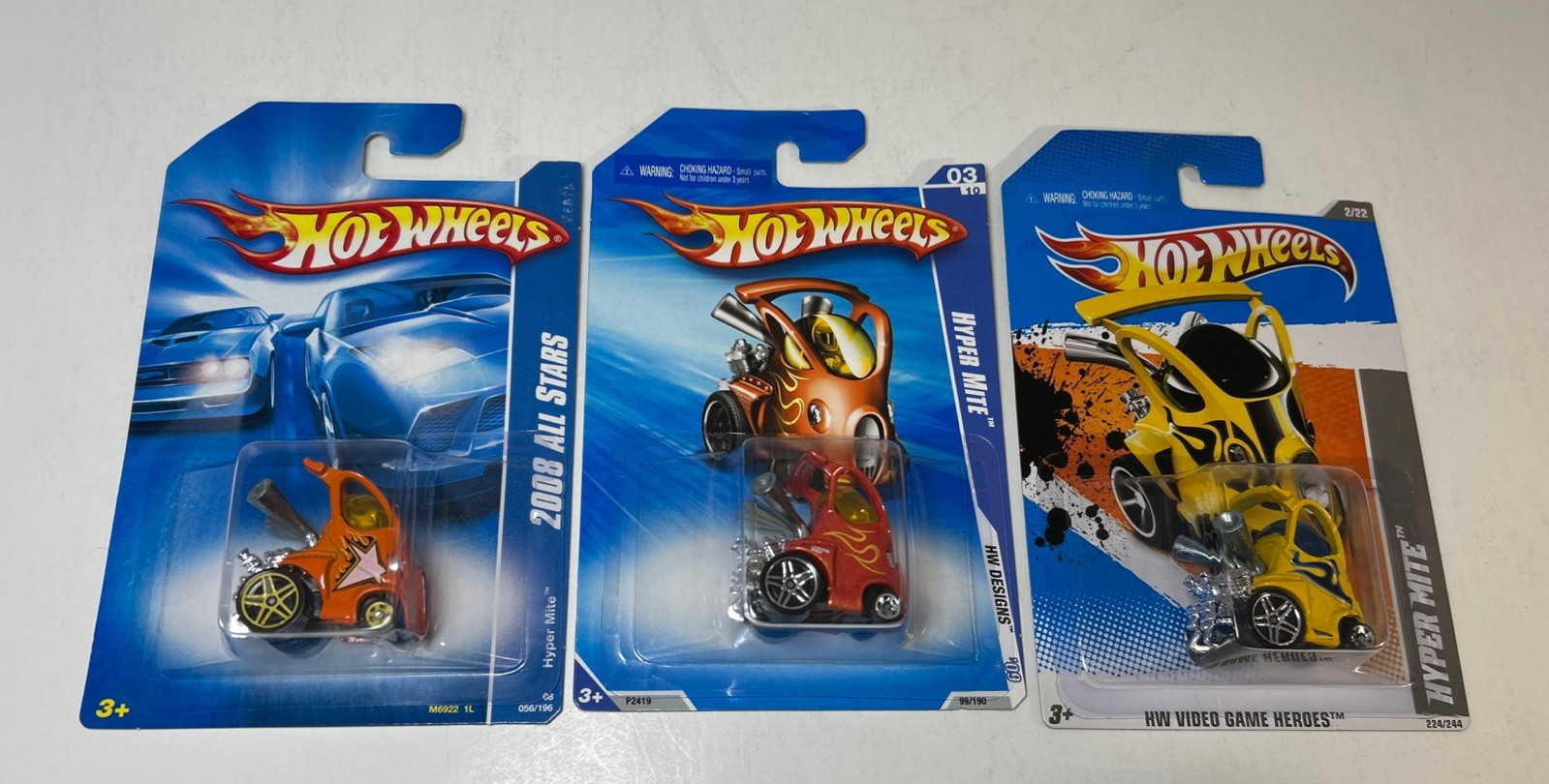 Hot Wheels 2008-011 Hyper Mite Yellow, Light Orange, Orange Lot of 3